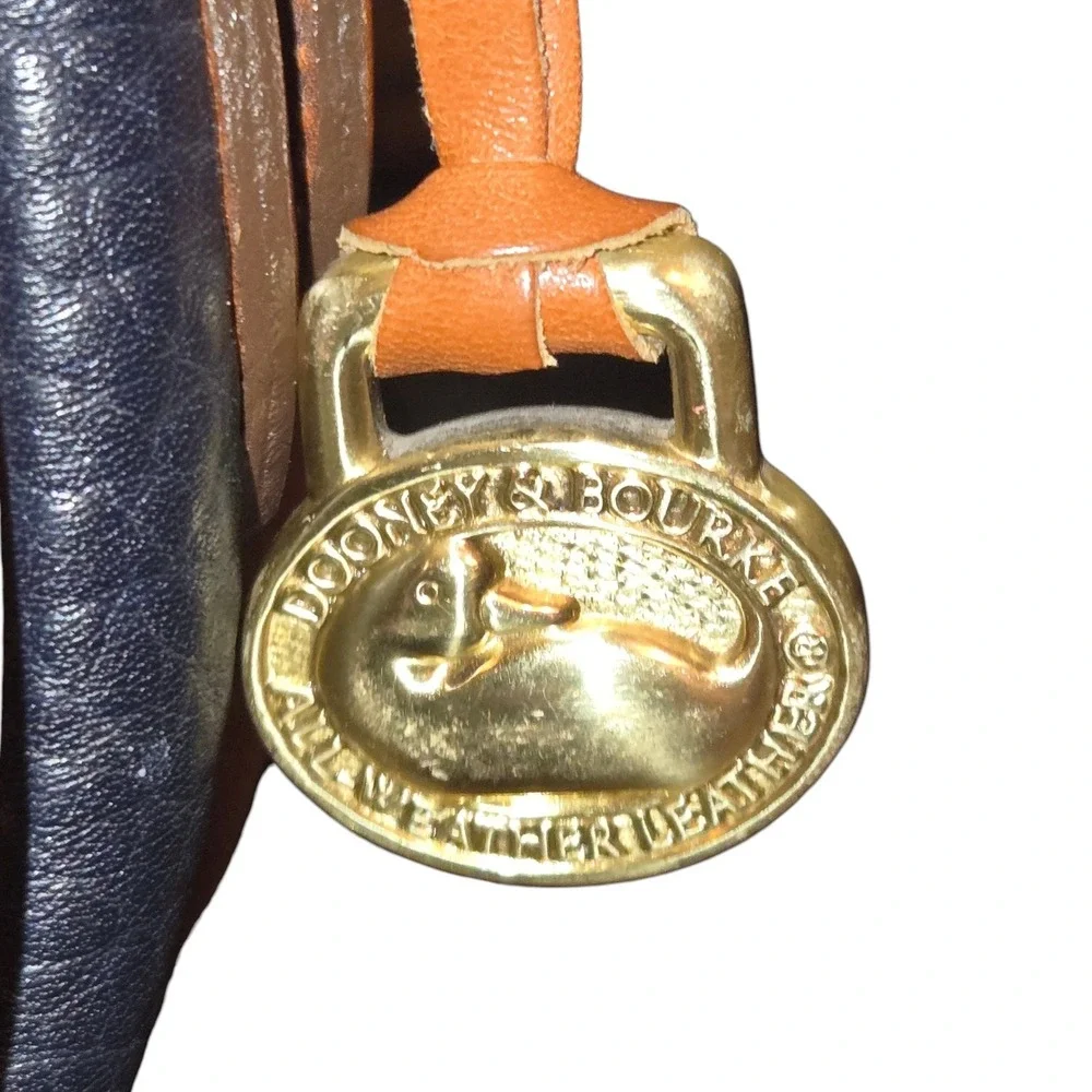 Dooney & Bourke VTG Over Under Marble Bag 7X6X2 Navy & Tan‎ All Weather Leather